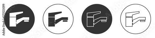 Black Water tap icon isolated on white background. Circle button. Vector Illustration.