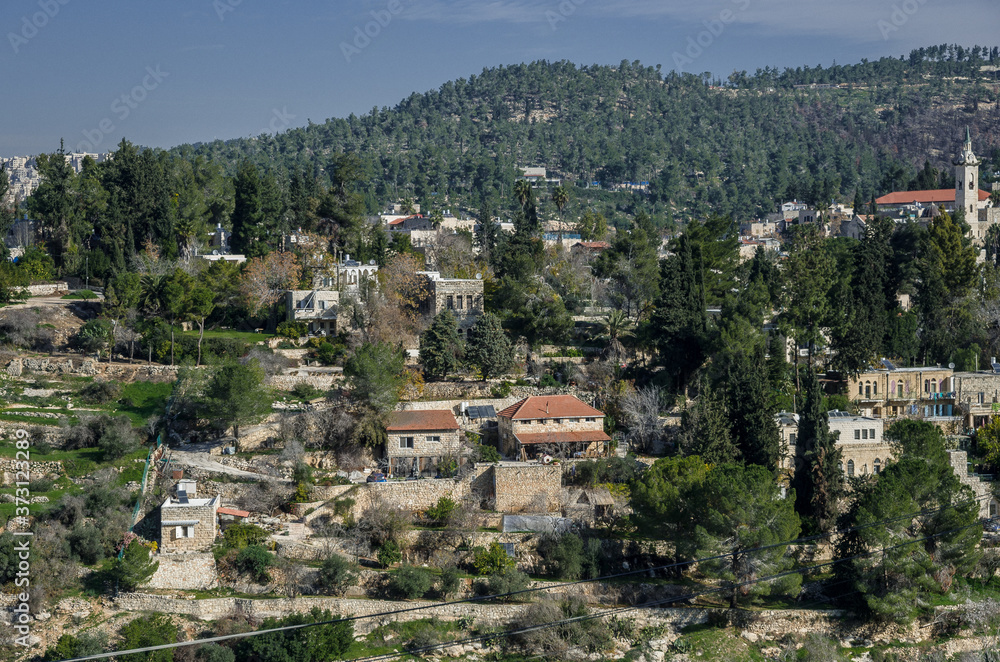 View of Ein-Kerem, a beautiful tranquil village and neighborhood in the west of Jerusalem, as seen from the Church of Visitation, Jerusalem, Israel.