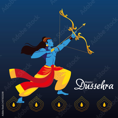 lord ram cartoon with bow and arrow with drops vector design