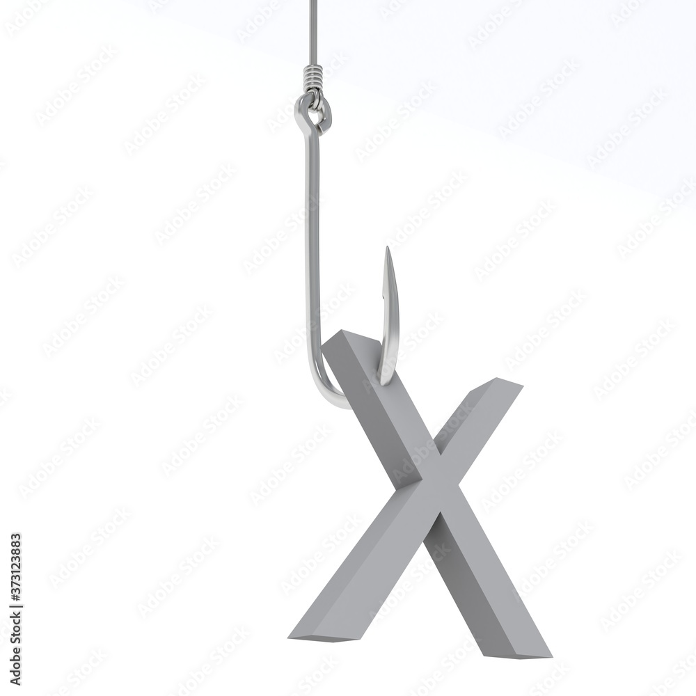 3D illustration of letter caught on a fish hook 3D illustration of letter caught on a fish hook
