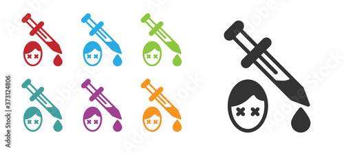 Black Sword with blood icon isolated on white background. Medieval weapons knight and soldier. Symbol of murder. Set icons colorful. Vector.