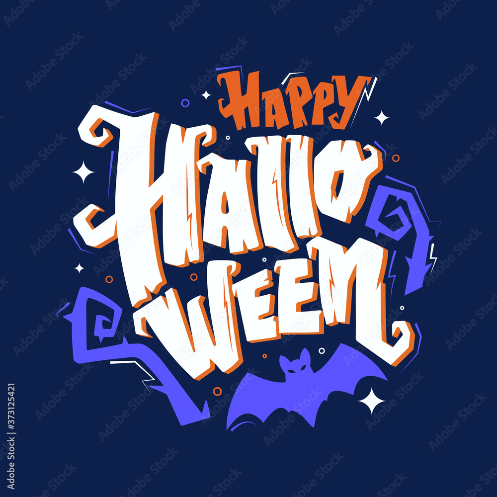 Obraz premium Happy Halloween vector lettering. Holiday lettering for banner. Happy Halloween poster, greeting card, party invitation. Vector illustration.