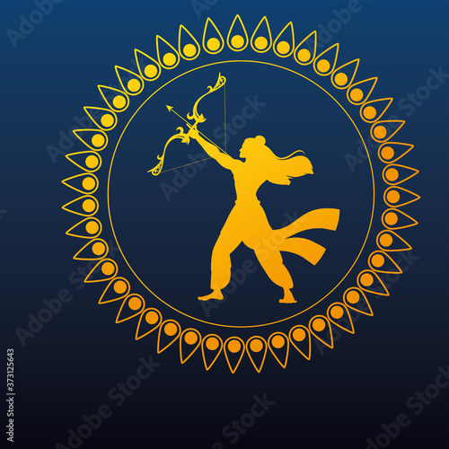 lord ram with bow and arrow gold silhouette in mandala vector design