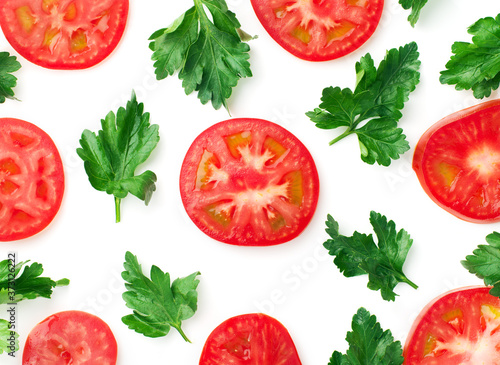 sliced tomatoes with parsley leaves