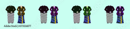 set of cute kebaya traditional fashion from indonesia. cartoon icon design template with various models. vector illustration