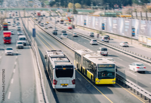 Bus rapid transit or Metrobus is a 50 km bus rapid transit route in Istanbul. photo