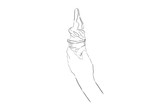 Simple Hand Draw Sketch, Hand Holding Strawberry Ice Cream Cone, isolated on white
