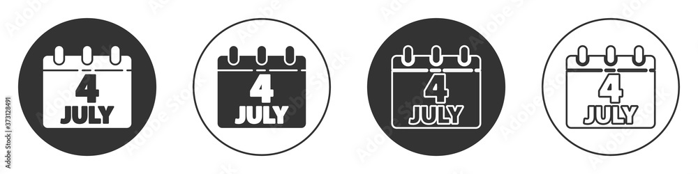 Black Day calendar with date July 4 icon isolated on white background. USA Independence Day. 4th of July. Circle button. Vector. Black Day calendar with date July 4 icon isolated on white background. USA Independence Day. 4th of July. Circle button. Vector.