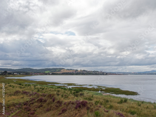 Wallpaper Mural Looking back at Tayport from the grasslands and Marsh of Tay Heath on an overcast day in August. Torontodigital.ca