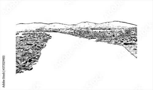 Building view with landmark of Araruama is a municipality in the state of Rio de Janeiro, Brazil. Hand drawn sketch illustration in vector.