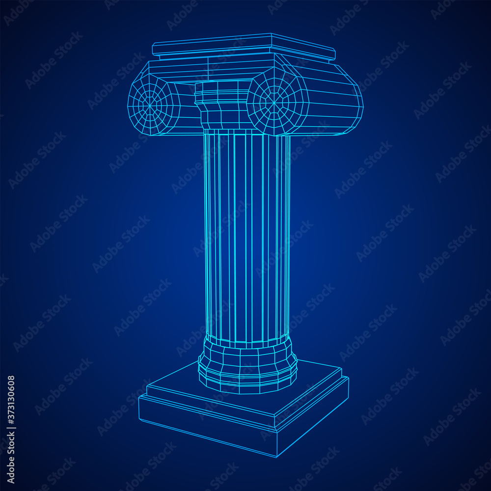 Greek ionic column. Ancient pillars roman antique architecture construction decoration. Wireframe low poly mesh vector illustration. Greek ionic column. Ancient pillars roman antique architecture construction decoration. Wireframe low poly mesh vector illustration.