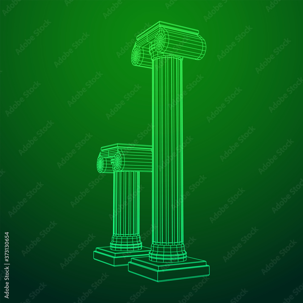 Greek ionic column. Ancient pillars roman antique architecture construction decoration. Wireframe low poly mesh vector illustration. Greek ionic column. Ancient pillars roman antique architecture construction decoration. Wireframe low poly mesh vector illustration.