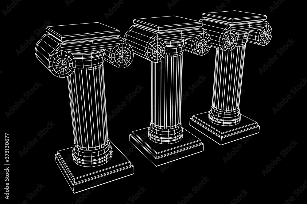 Greek ionic column. Ancient pillars roman antique architecture construction decoration. Wireframe low poly mesh vector illustration. Greek ionic column. Ancient pillars roman antique architecture construction decoration. Wireframe low poly mesh vector illustration.