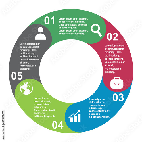 5 steps vector element in five colors with labels, infographic diagram. Business concept of 5 steps or options with empty