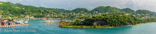 Fototapeta Naklejka Na Ścianę i Meble -  A panorama view from the ramparts of Fort St George across the inner harbour in Grenada