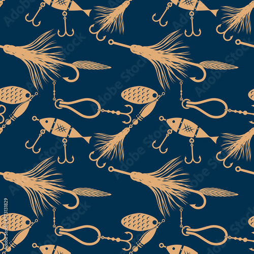 Fishing lures seamless pattern. Vector illustration
