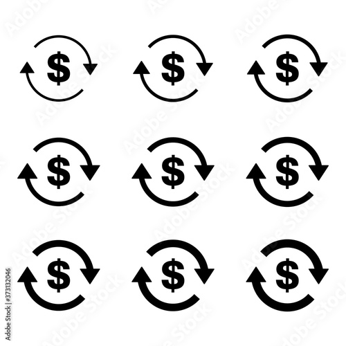 Set of dollar money icon, Collection of usd business sign, market economy vector illustration
