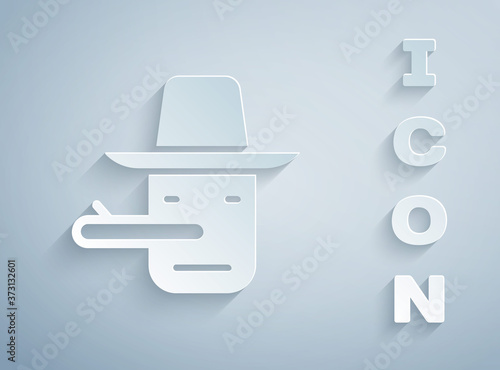 Paper cut Pinocchio icon isolated on grey background. Paper art style. Vector.
