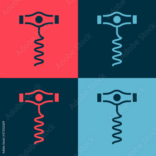 Pop art Wine corkscrew icon isolated on color background. Vector.