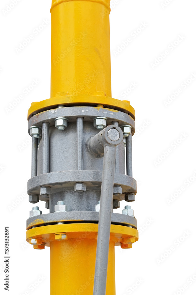 metal pipe with valve on white metal pipe with valve on white
