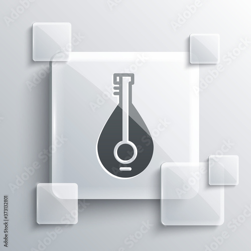 Grey Traditional musical instrument mandolin icon isolated on grey background. Square glass panels. Vector.