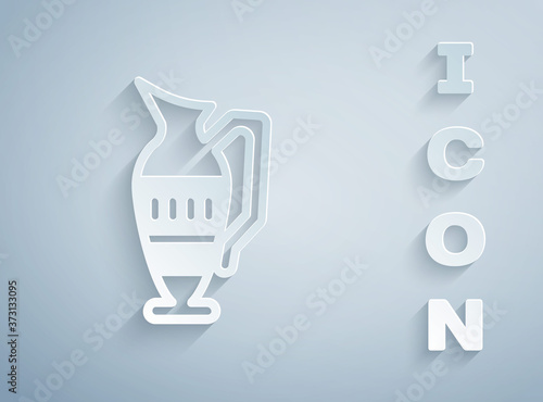 Paper cut Ancient amphorae icon isolated on grey background. Paper art style. Vector.