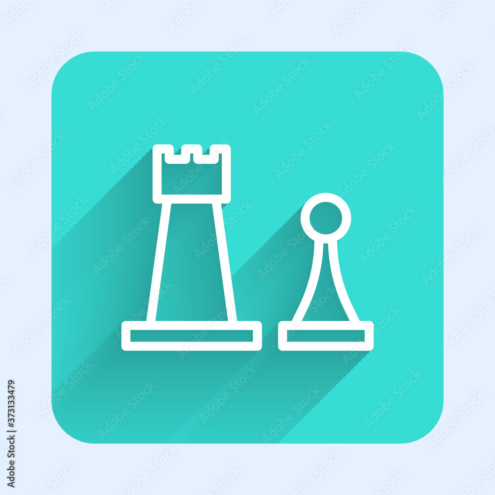 White line Chess icon isolated with long shadow. Business strategy. Game, management, finance. Green square button. Vector Illustration. White line Chess icon isolated with long shadow. Business strategy. Game, management, finance. Green square button. Vector Illustration.