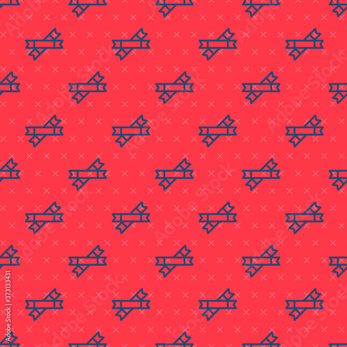Blue line Sugar stick packets icon isolated seamless pattern on red background. Blank individual package for bulk food products as coffee, salt, spices. Vector Illustration.
