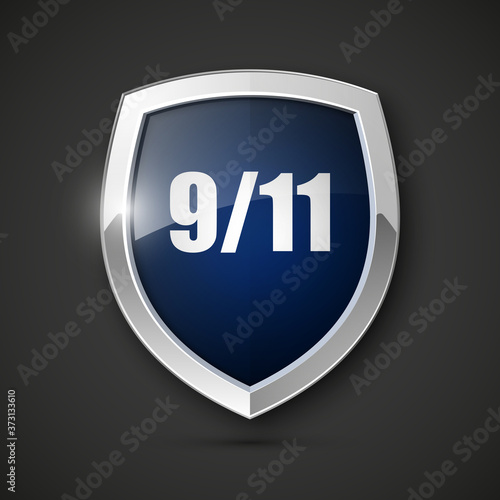 9/11 Patriot Day Poster Template, National holiday in the United States, September 11 in memory. We will never forget. America Shield with Flag Background. illustration for Patriot Day 9.11