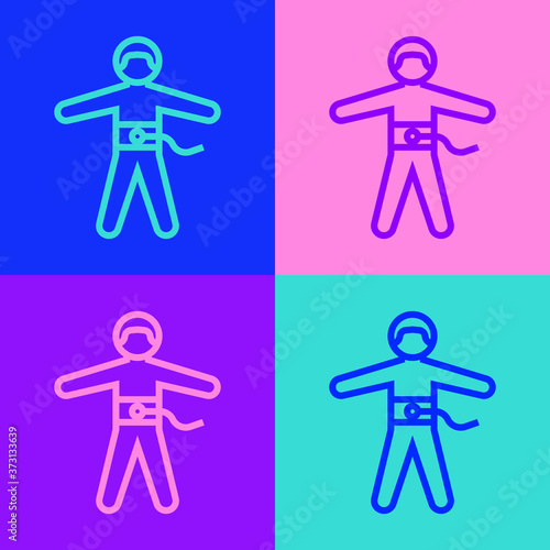 Pop art line Bungee jumping icon isolated on color background. Vector Illustration.