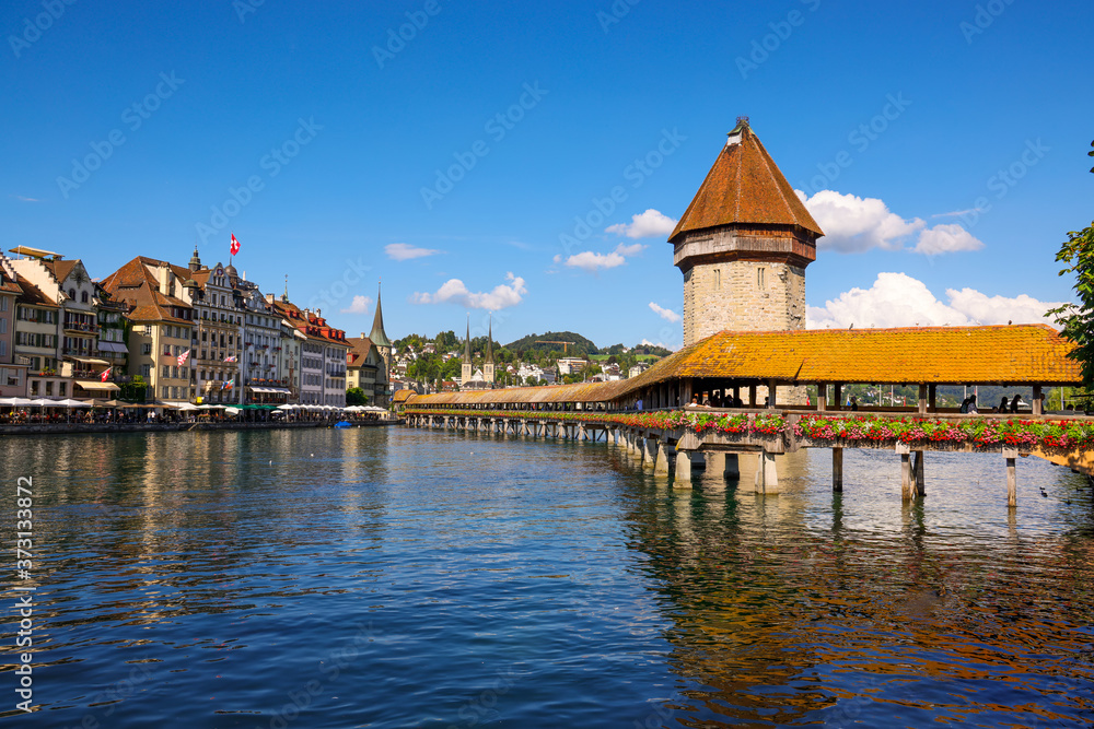 River Reuss and Chapel Bridge in the city of Lucerne - travel photography