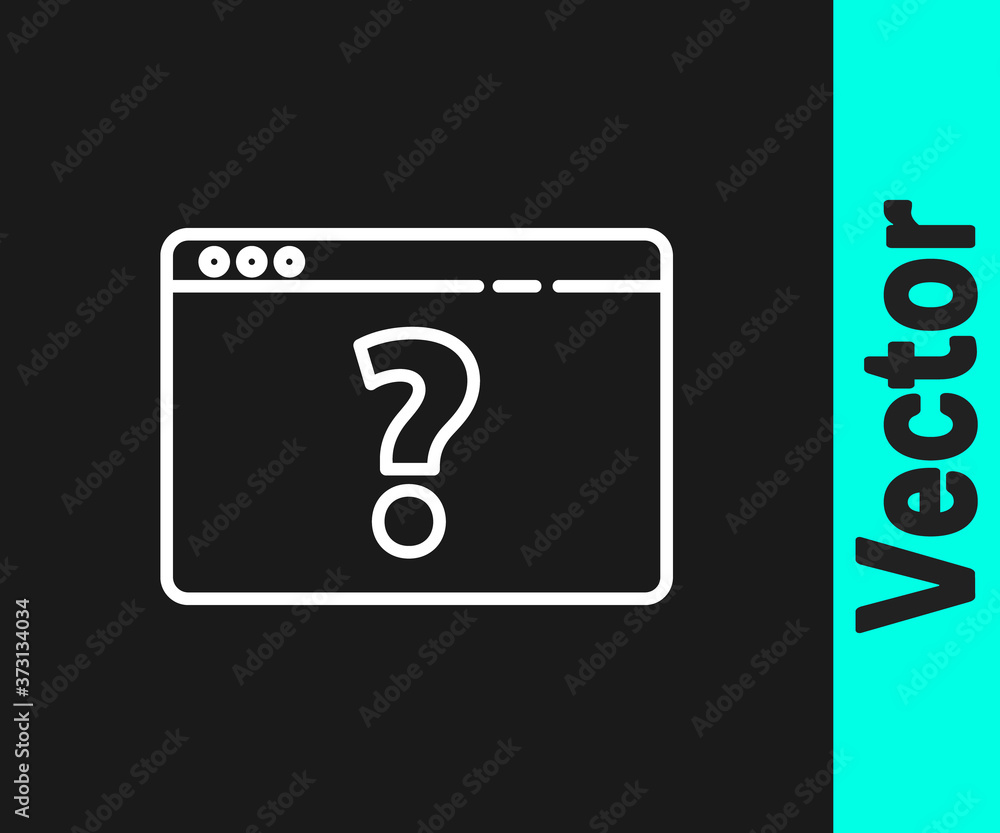 White line Browser with question mark icon isolated on black background. Internet communication protocol. Vector Illustration. White line Browser with question mark icon isolated on black background. Internet communication protocol. Vector Illustration.