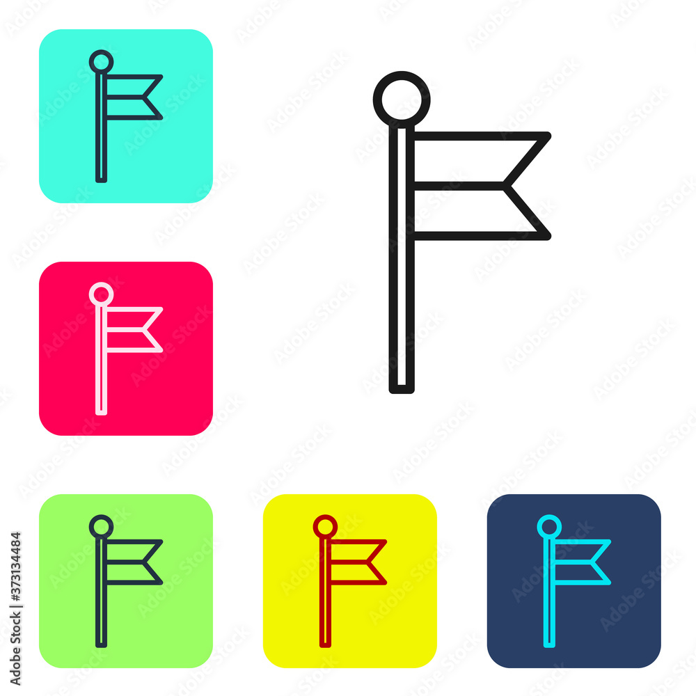 Black line Flag icon isolated on white background. Location marker symbol. Set icons in color square buttons. Vector Illustration. Black line Flag icon isolated on white background. Location marker symbol. Set icons in color square buttons. Vector Illustration.