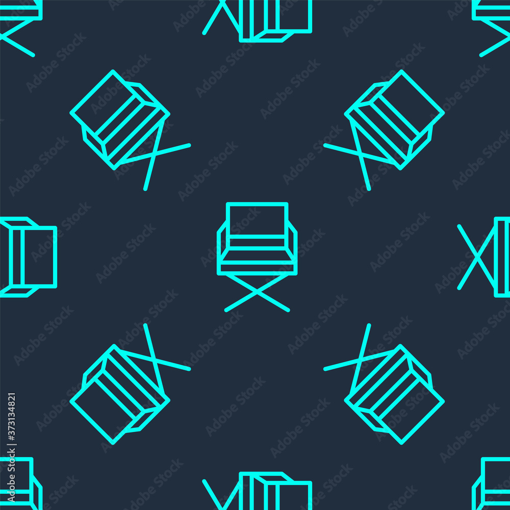 Green line Director movie chair icon isolated seamless pattern on blue background. Film industry. Vector Illustration. Green line Director movie chair icon isolated seamless pattern on blue background. Film industry. Vector Illustration.