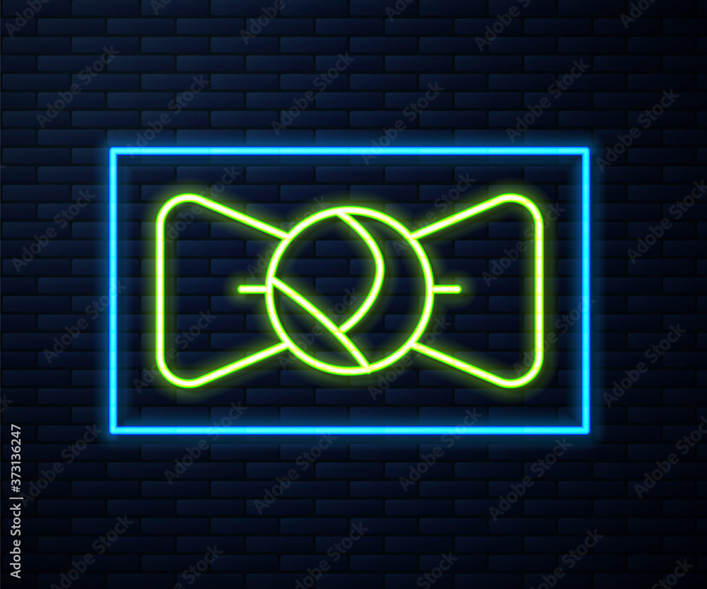 Glowing neon line Bow tie icon isolated on brick wall background. Vector. Glowing neon line Bow tie icon isolated on brick wall background. Vector.