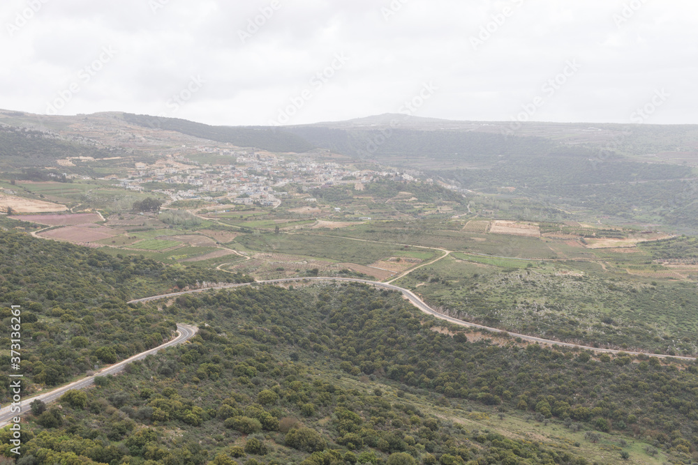 Aerial view of the village in Golan Heights, Israel.