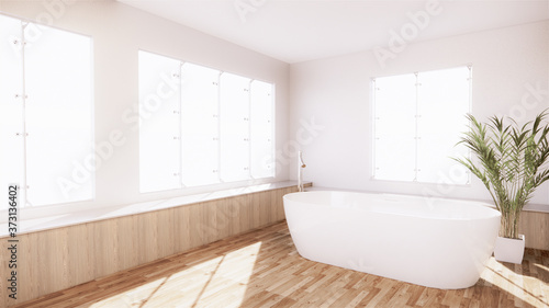 Bath room interior bathtub with wall white and wooden floor. 3d rendering © Interior Design