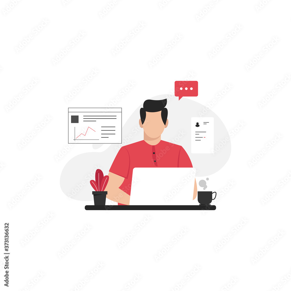 man work use laptop flat illustration