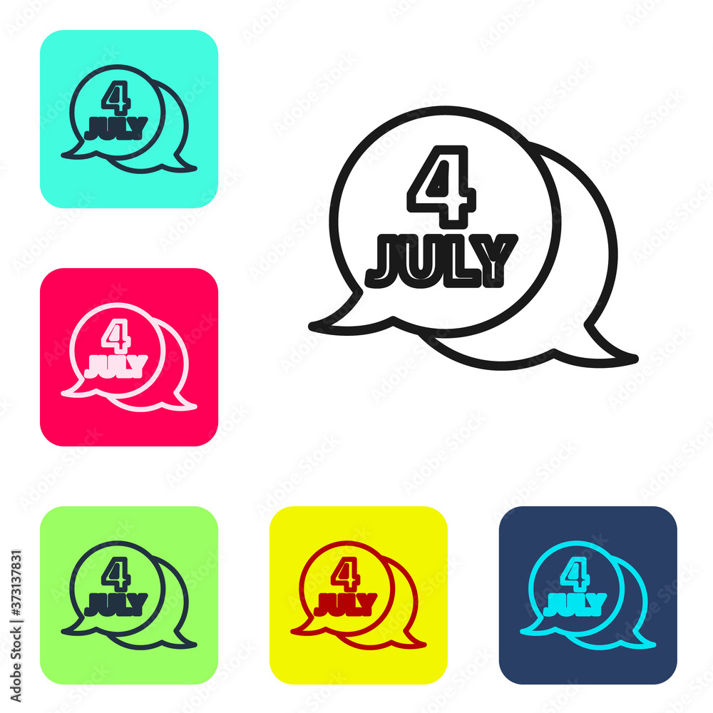 Black line USA Independence day icon isolated on white background. 4th of July. United States of America country. Set icons in color square buttons. Vector. Black line USA Independence day icon isolated on white background. 4th of July. United States of America country. Set icons in color square buttons. Vector.