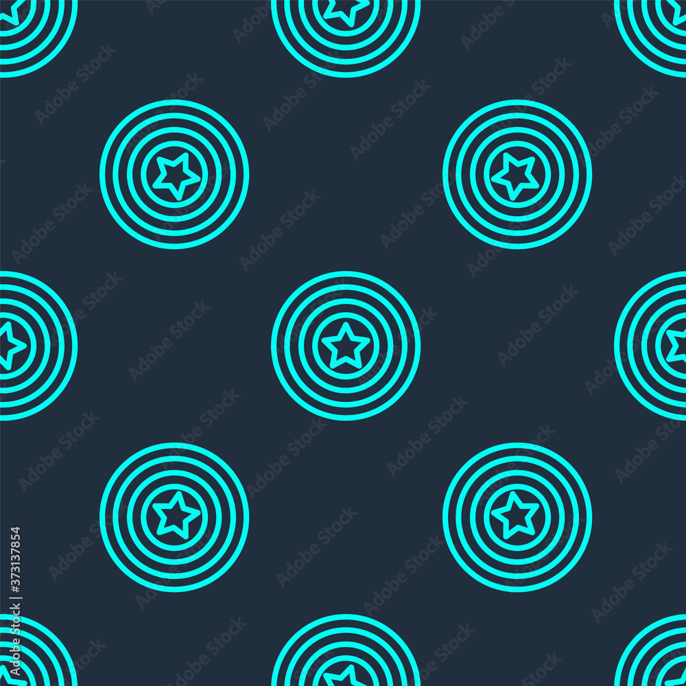 Green line American star shield icon isolated seamless pattern on blue background. United States of America country flag. 4th of July. USA Independence day. Vector. Green line American star shield icon isolated seamless pattern on blue background. United States of America country flag. 4th of July. USA Independence day. Vector.