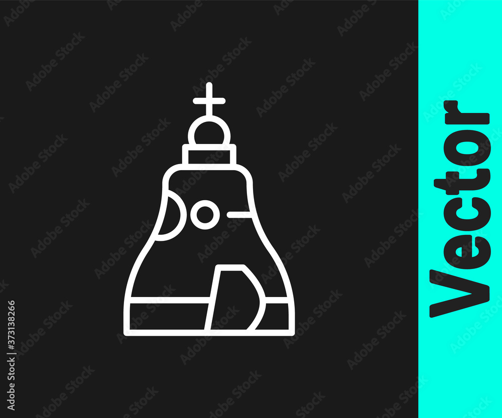 Obraz premium White line The Tsar bell in Moscow monument icon isolated on black background. Vector.