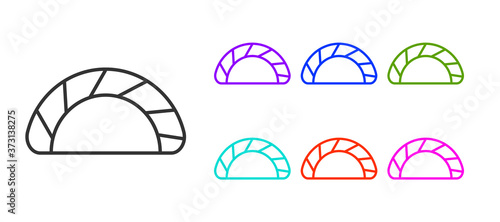 Black line Dumpling icon isolated on white background. Traditional chinese dish. Set icons colorful. Vector.