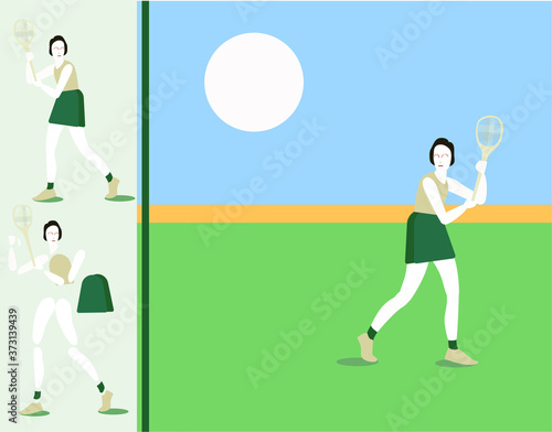 Tennis player. Colored Vector illustration for animation or motion graphic. International Tennis Day.Women's tennis team. Sportswoman in modern flat design.