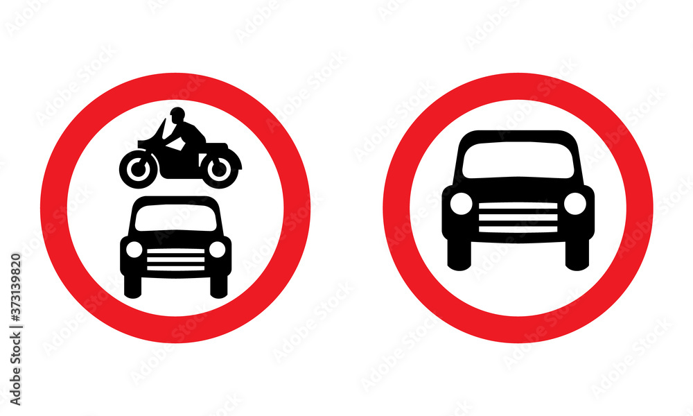 Vecteur Stock No motor vehicles road sign. Vector illustration of motorcycles and cars