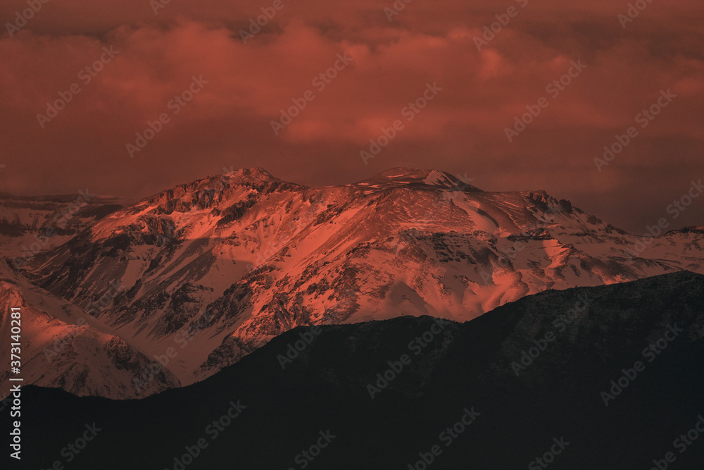 Red Sunset in Andes Mountain