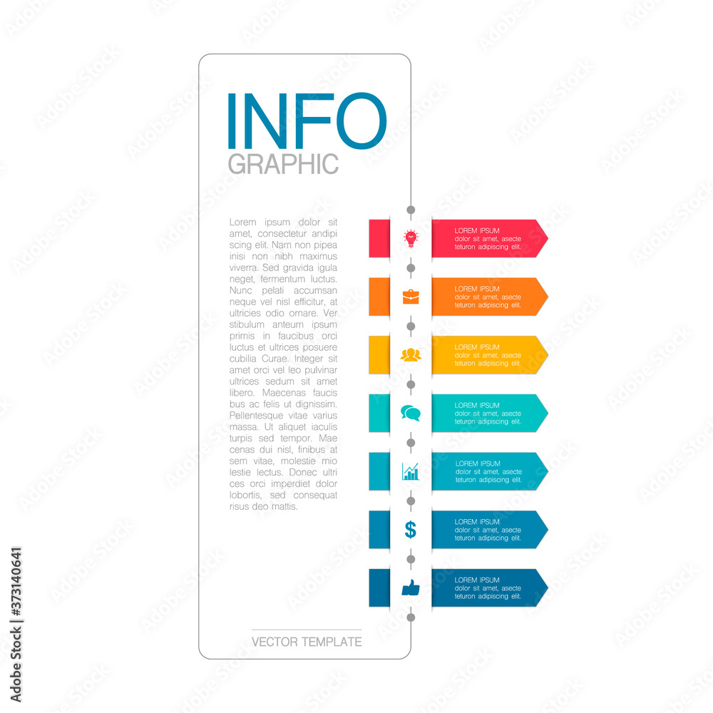 Vertical vector infographic template, 7 steps or options. Data presentation, business concept design for web, brochure, diagram. Vertical vector infographic template, 7 steps or options. Data presentation, business concept design for web, brochure, diagram.