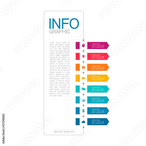 Vertical vector infographic template, 8 steps or options. Data presentation, business concept design for web, brochure, diagram.