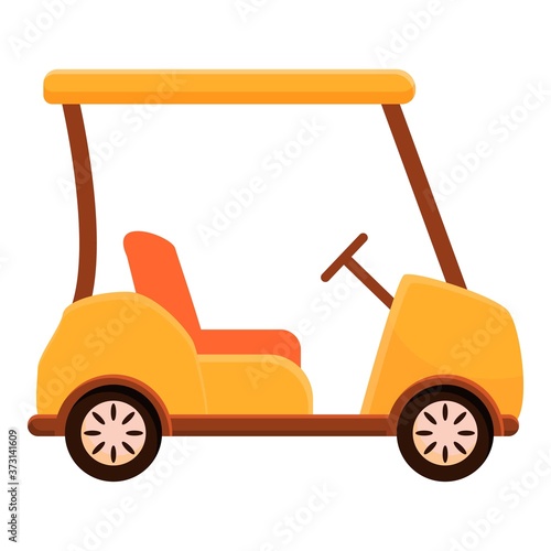 Gold golf cart icon. Cartoon of gold golf cart vector icon for web design isolated on white background