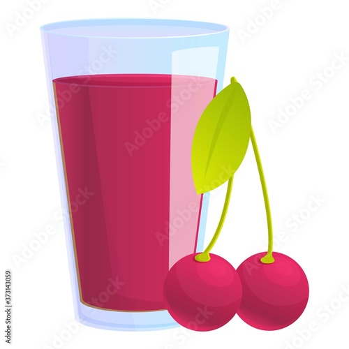 Cherry juice glass icon. Cartoon of cherry juice glass vector icon for web design isolated on white background
