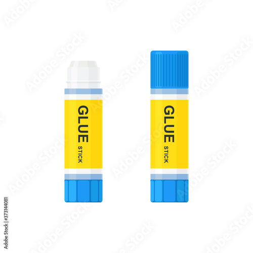 Glue stick with lid open and closed. Flat vector illustration isolated on background
